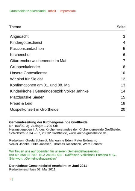 Grootheider Karkenbladd | März – Mai 2011 - Kirche Grossheide