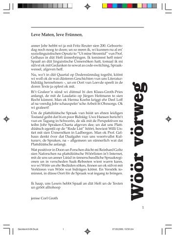 Wöör vörweg - Quickborn. Vereinigung für niederdeutsche Sprache ...