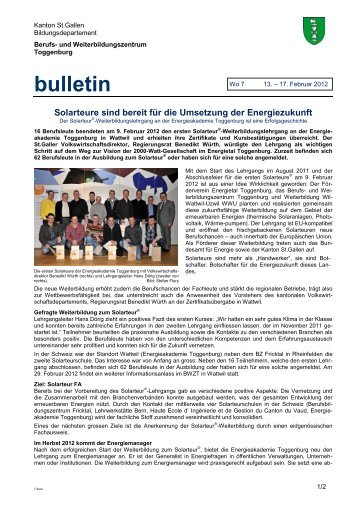 bulletin - Berufs- und Weiterbildungszentrum Toggenburg, Wattwil