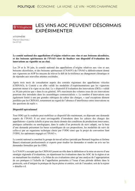 PANORAMA DE PRESSE - 05.07.23