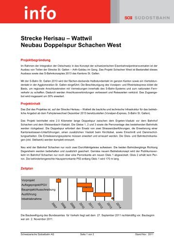 Wattwil Neubau Doppelspur Schachen West - der Südostbahn SOB ...