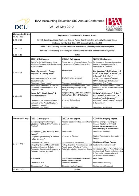 Final Conference Schedule - Dublin City University