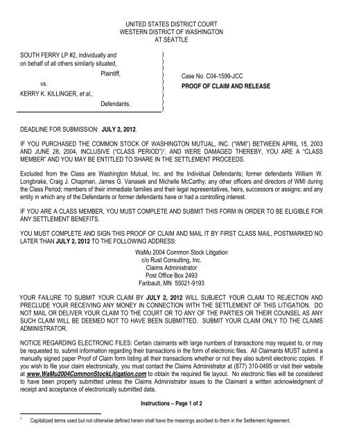 HERE - WaMu 2004 Common Stock Litigation