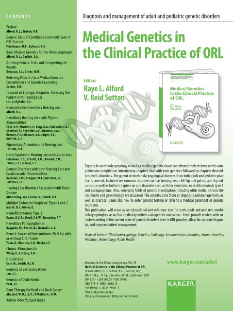 Medical Genetics in the Clinical Practice of ORL - Karger