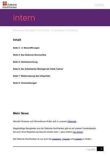 Diakonie Hochfranken - Interner Newsletter Juli 2023