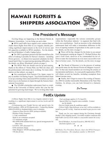 Hawaii Florists & Shippers Association The President's Message