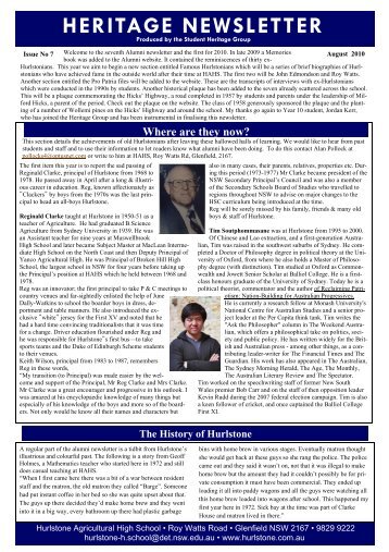 heritage newsletter - (HAHS) - Alumni Register