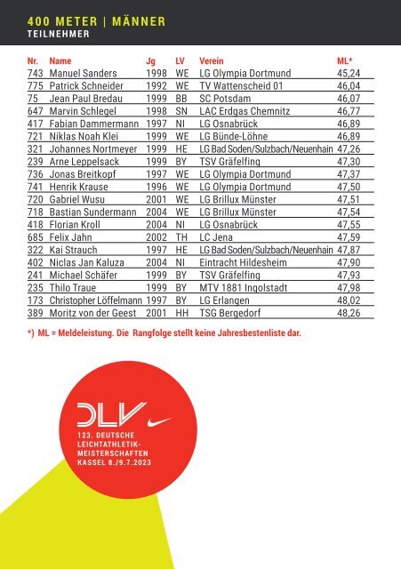 Das Programmheft zu den 123. Deutschen Leichtathletik-Meisterschaften