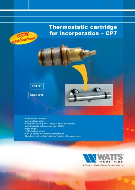 Thermostatic cartridge for incorporation – CP7 - Watts Industries