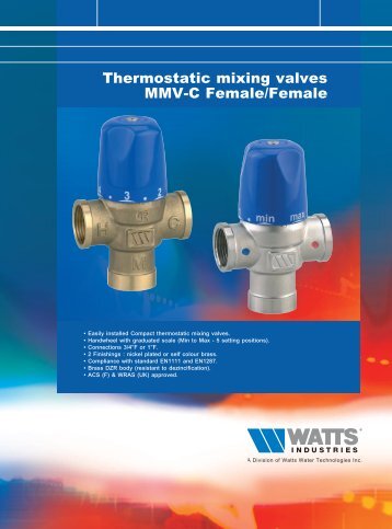 Thermostatic mixing valves MMV-C Female/Female - Watts Industries