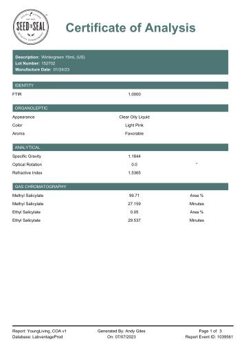 Wintergreen Lot 152702 Finished Goods Testing