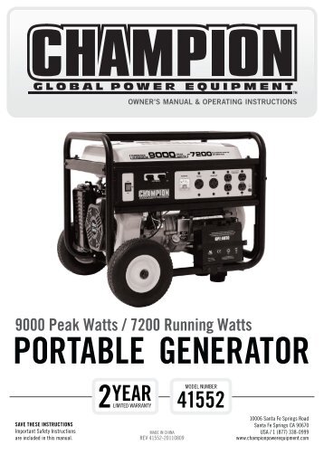 9000 Peak Watts / 7200 Running Watts PORTABLE GENERATOR