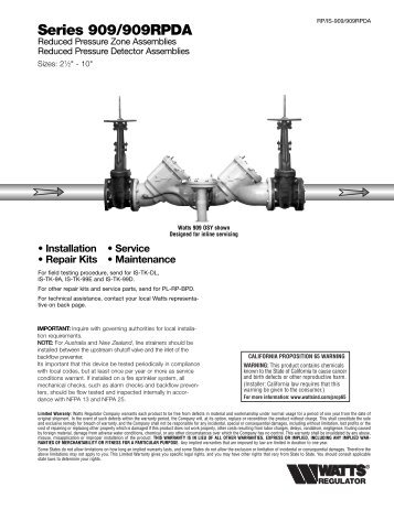 Series 909/909RPDA - Backflow Supply