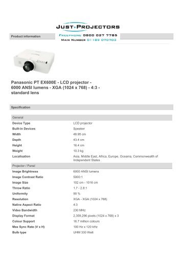 Panasonic PT EX600E - LCD projector - 6000 ANSI lumens - XGA ...