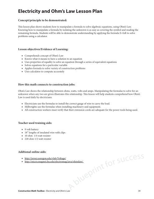 Electricity and Ohm's Law Lesson Plan - Renton Technical College