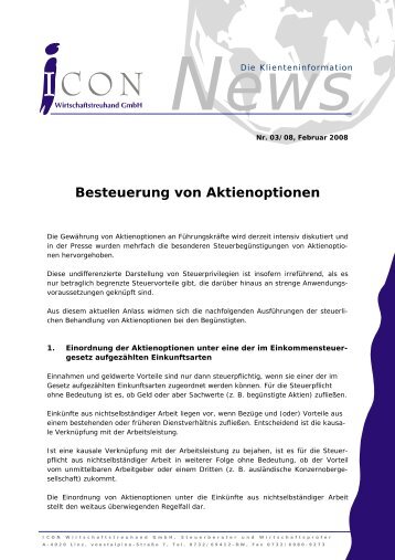 Besteuerung von Aktienoptionen - ICON Wirtschaftstreuhand GmbH