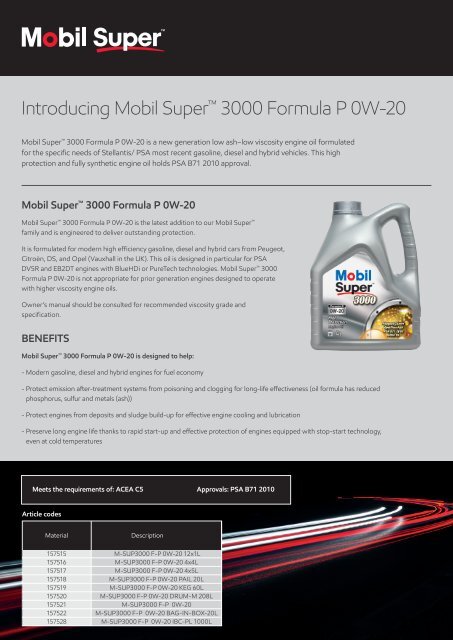 Mobil Super 3000 P 0W-20