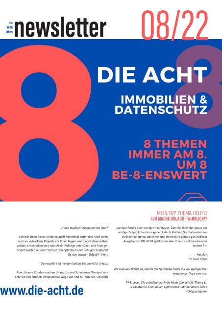 2022-08  |  DIE ACHT  |  Der Newsletter für Immobilien & Datenschutz