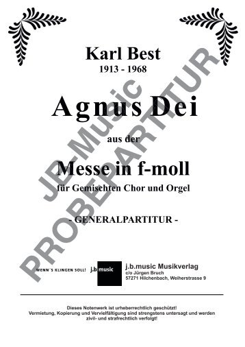 Agnus Dei (aus der Messe in f-moll von Karl Best) Generalpartitur