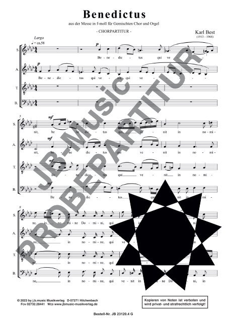 Benedictus (aus der Messe in f-moll für Gem. Chor und Orgel von Karl Best) Chorpartitur