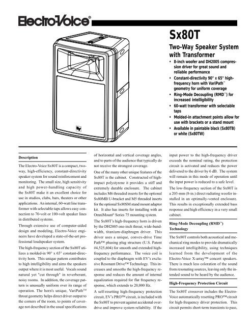 Sx80T Two-Way Speaker System with Transformer - AAR