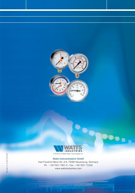 Product Catalogue - Pressure & Temperature ... - Watts Industries