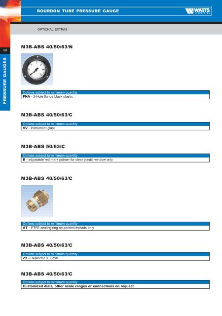 Product Catalogue - Pressure & Temperature ... - Watts Industries