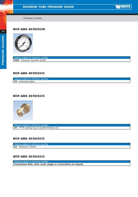 Product Catalogue - Pressure & Temperature ... - Watts Industries