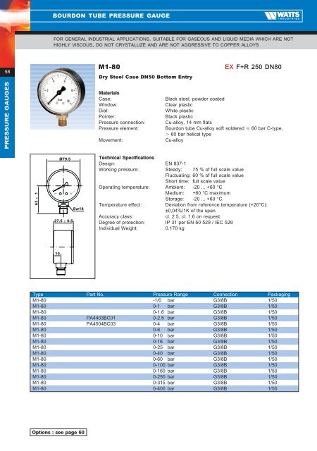 Product Catalogue - Pressure & Temperature ... - Watts Industries