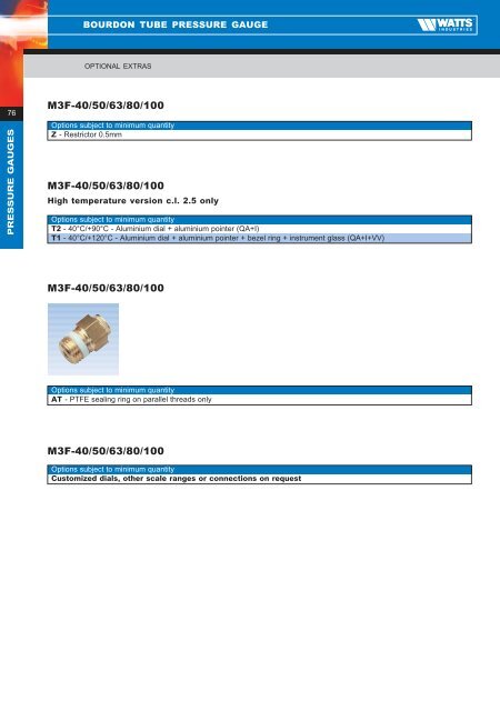 Product Catalogue - Pressure & Temperature ... - Watts Industries