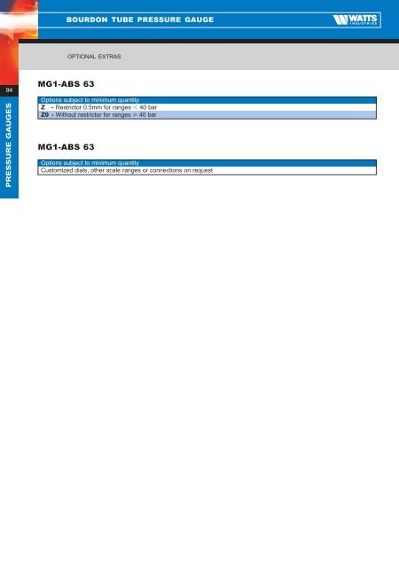 Product Catalogue - Pressure & Temperature ... - Watts Industries