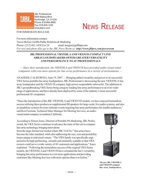 jbl professional vrx928la and vrx915s compact line array