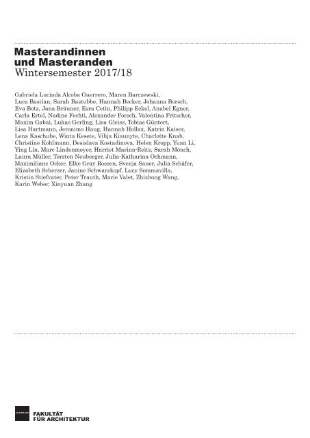 KIT-Fakultät für Architektur – Master-Arbeiten Winter 2017/18