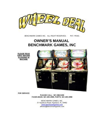 OWNER'S MANUAL BENCHMARK GAMES, INC - BMI Gaming