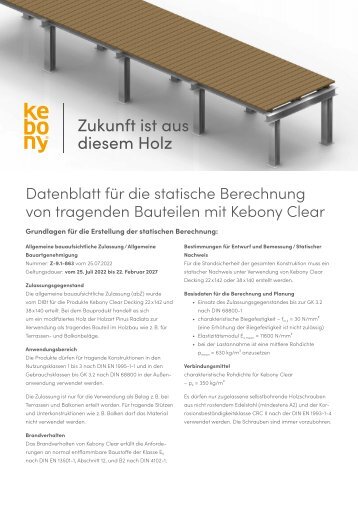 Datenblatt für die statische Berechnung mit Kebony Clear/abZ