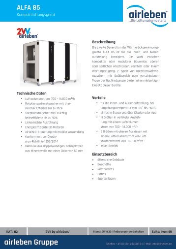 2vv by airleben - ALFA 85 Technisches Datenblatt