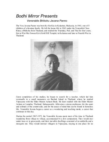 Bodhi Mirror Presents Venerable Bhikshu Javana Panno