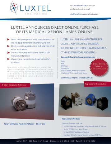 luxtel announceS direct online purchaSe of itS Medical xenon ...