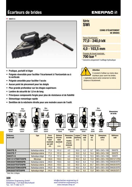 Enerpac Outillages Industriels - Catalogue Français - Schalcher Engineering GmbH