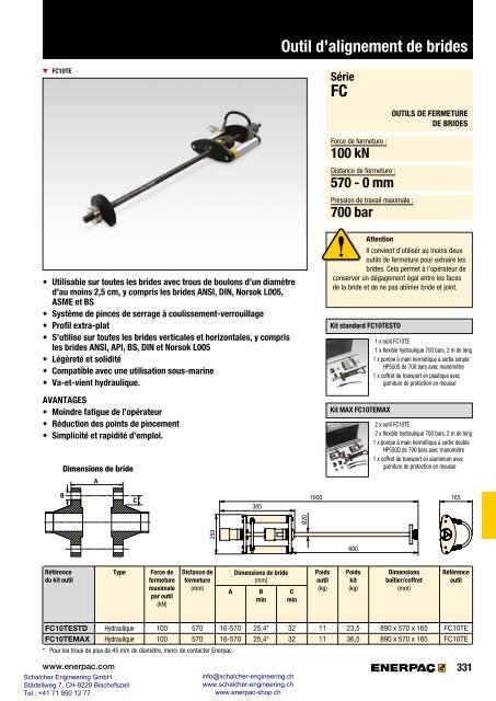 Enerpac Outillages Industriels - Catalogue Français - Schalcher Engineering GmbH