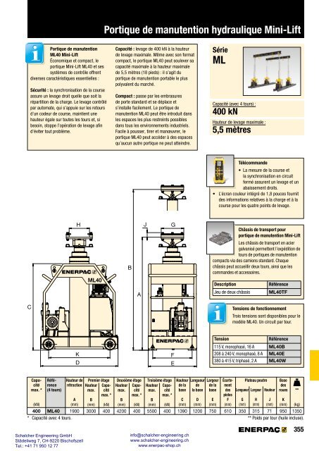 Enerpac Outillages Industriels - Catalogue Français - Schalcher Engineering GmbH