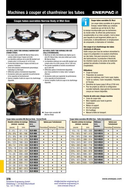 Enerpac Outillages Industriels - Catalogue Français - Schalcher Engineering GmbH