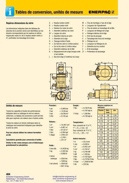 Enerpac Outillages Industriels - Catalogue Français - Schalcher Engineering GmbH