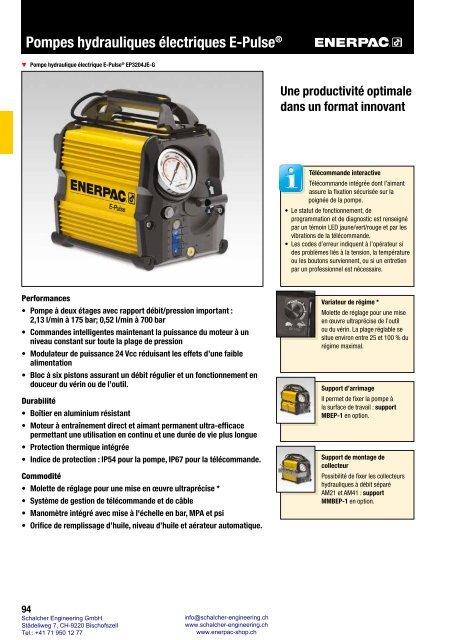 Enerpac Outillages Industriels - Catalogue Français - Schalcher Engineering GmbH