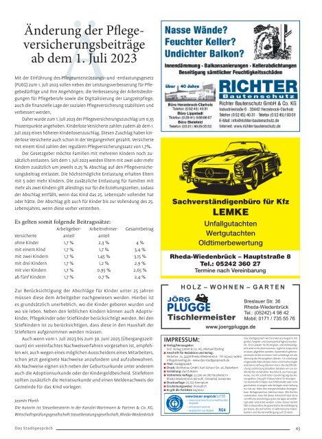 Das Stadtgespräch Ausgabe August 2023 auf Mein Rheda-Wiedenbrück