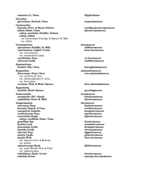 Checklista över Sveriges mossor — 1998 - Naturhistoriska riksmuseet