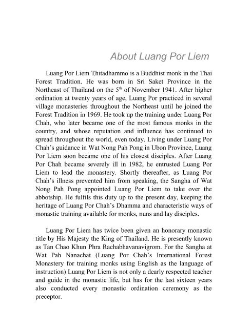 Luang Por Liem: The Ways of the Peaceful - Wat Pah Nanachat