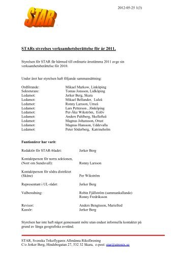 STARs styrelses verksamhetsberättelse för år 2011. - Trikeflyg.org