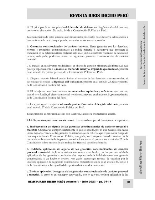 CAUSALES PARA INTERPONER EL RECURSO DE CASACIÓN LABORAL - AUTOR JOSÉ MARÍA PACORI CARI