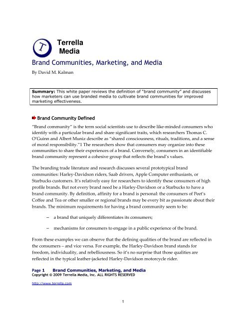 Brand Communities, Marketing, and Media - Terrella Media, Inc.